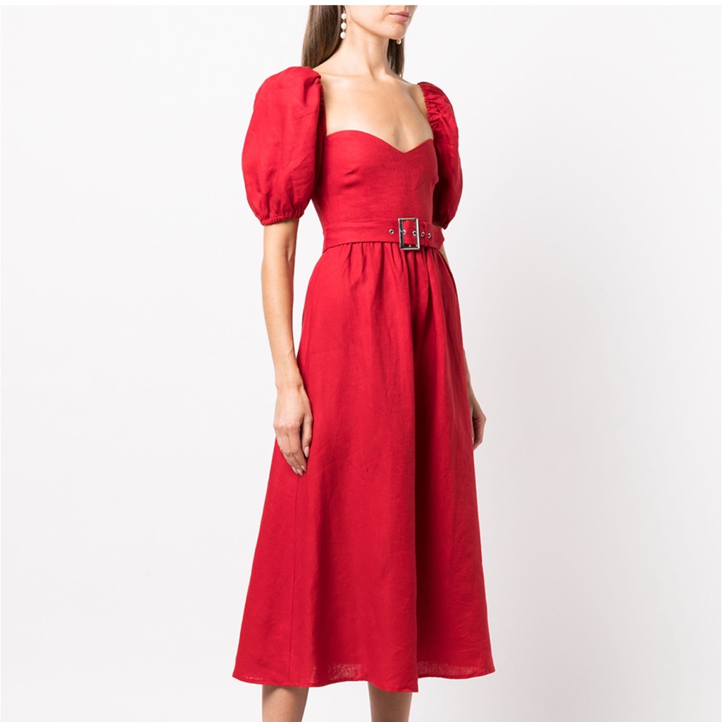 Reformation Red Puff Sleeve Dress Nwt